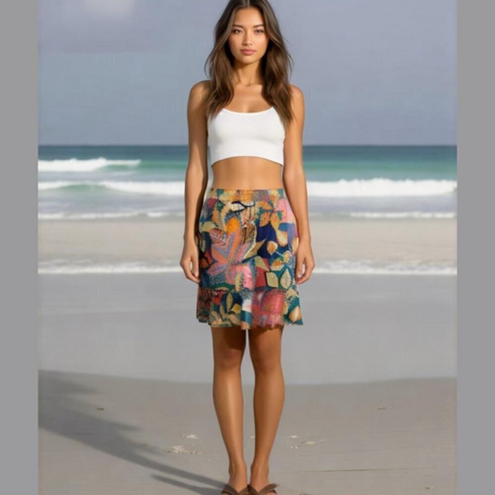 NWT Cynthia Rowley Tropical Floral Ruffle Cotton Mini Skirt